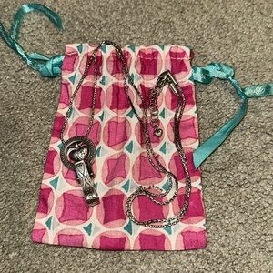 Brighton Silver badge clip holder with Pink and Teal Pouch